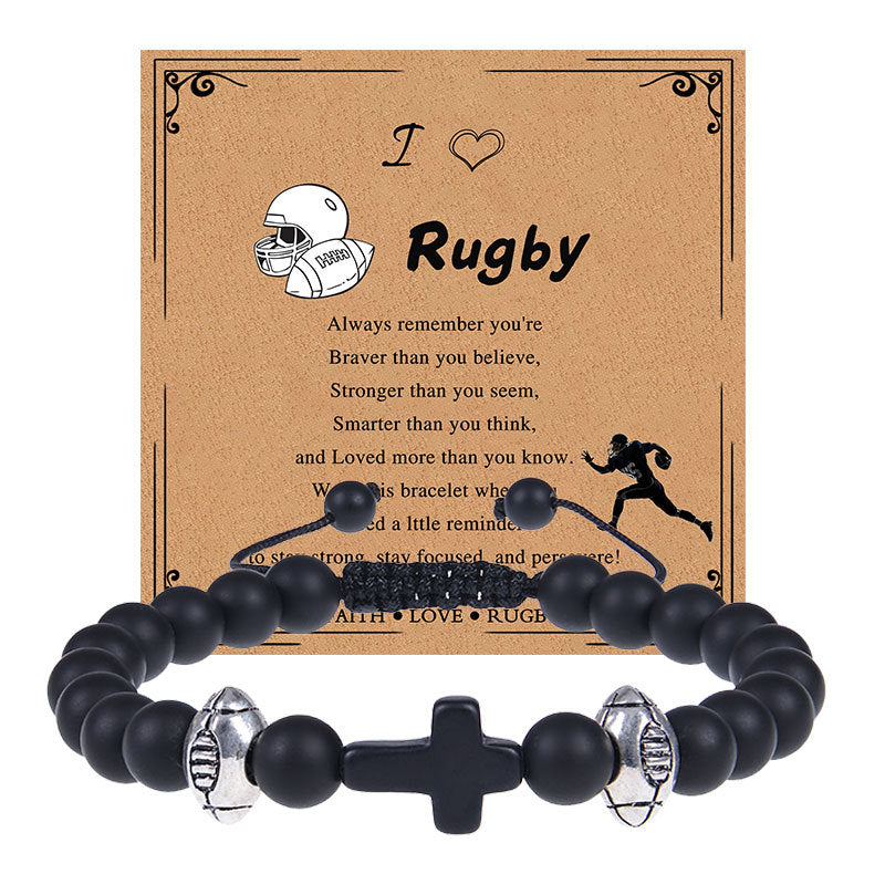 Europe and the United States sports style natural stone basketball bracelet cross woven bracelet football tennis card hand adornment hot sale natural stone bracelet Oriental Culture Shop