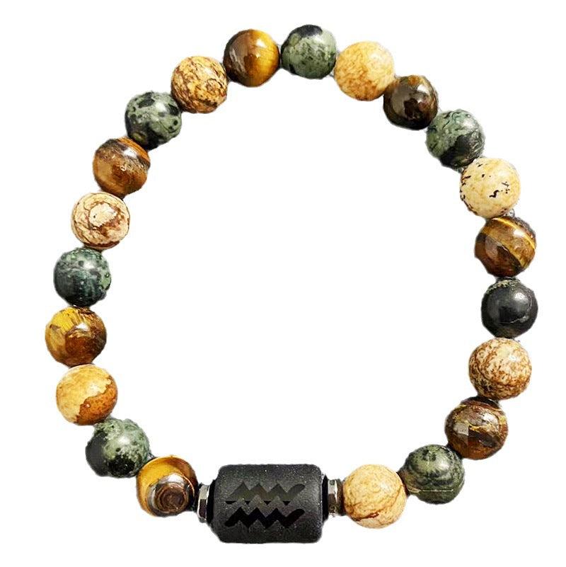 Natural obsidian, fire element, earth element in FengShui, twelve Constellations theme bracelet, Tiger Eye stone, beaded bracelet - Oriental Culture Shop