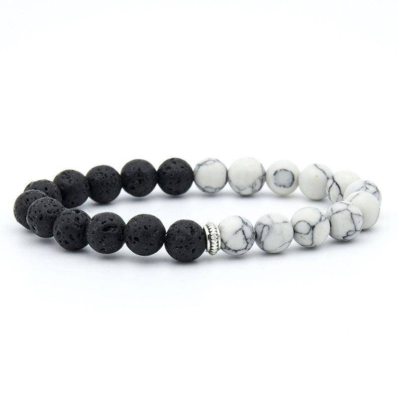 Handmade beaded high stretch black and white couple natural volcanic stone bracelet - Oriental Culture Shop