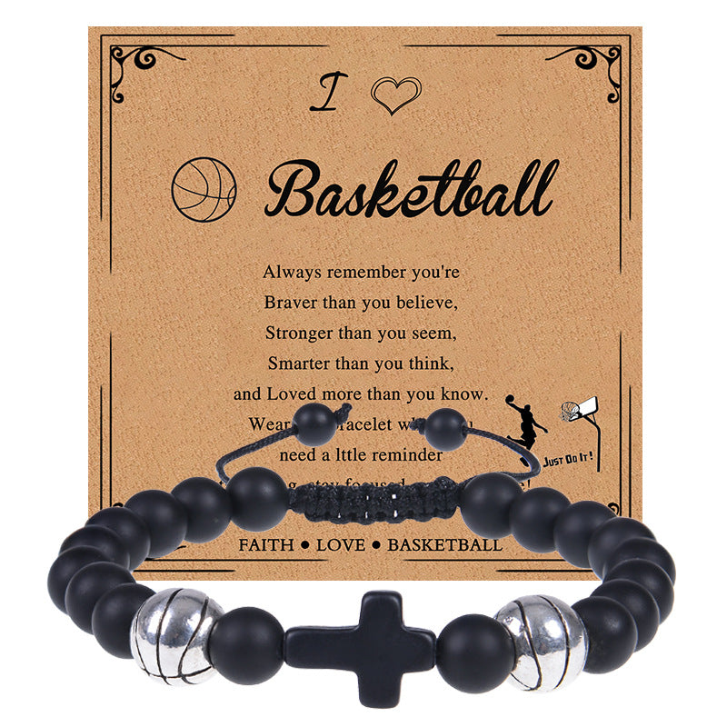 Europe and the United States sports style natural stone basketball bracelet cross woven bracelet football tennis card hand adornment hot sale natural stone bracelet Oriental Culture Shop