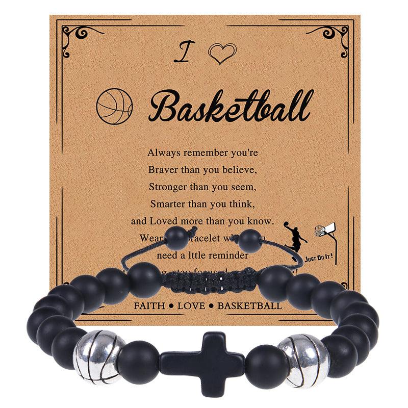 Europe and the United States sports style natural stone basketball bracelet cross woven bracelet football tennis card hand adornment hot sale natural stone bracelet - Oriental Culture Shop