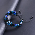 Evil Eye Tiger's Eye and Hematite Double-Layer Braided Bracelet with Natural Stones - Oriental Culture Shop