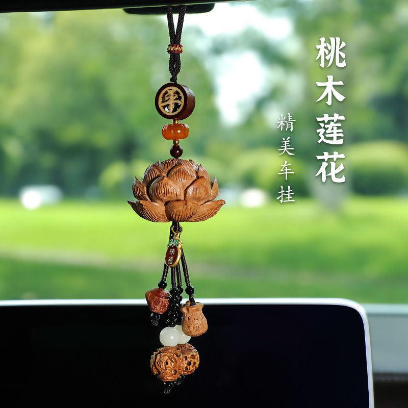Protective talisman, amulet, churinga, periapt CarPray Peach-bodhi lotus shape car pendant, bless peace charm. - Oriental Culture Shop