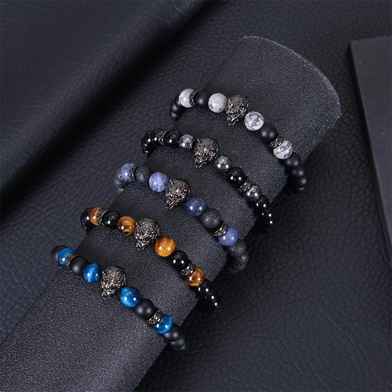 8mm Blue Tiger Eye Bracelet Men's Wolf Head bracelet micro-inset zircon——Bring wealth and vitality - Oriental Culture Shop