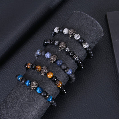 8mm Blue Tiger Eye Bracelet Men's Wolf Head bracelet micro-inset zircon——Bring wealth and vitality Oriental Culture Shop