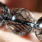 Brazilian Natural Titanium & Black hair Tourmaline Crystal Beaded Bracelet for Men and Women - Single Strand Black Crystal Jewelry - Oriental Culture Shop