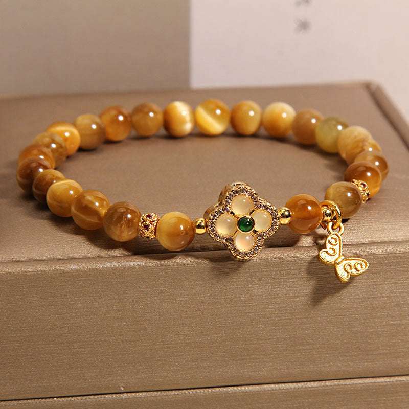 Four-Leaf Clover Tiger's Eye Bracelet | A Lucky Amulet for Feng Shui Balance