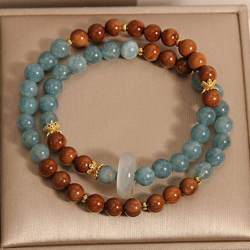 Double - Layered Blue - Water Jadeite Bracelet | A Five - Element Lucky Charm with Retro Glamour