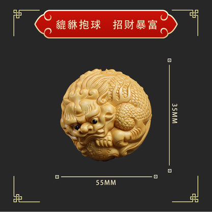 Boxwood carving——The Master gives energy to keep the treasure safe hanging ornaments Oriental Culture Shop