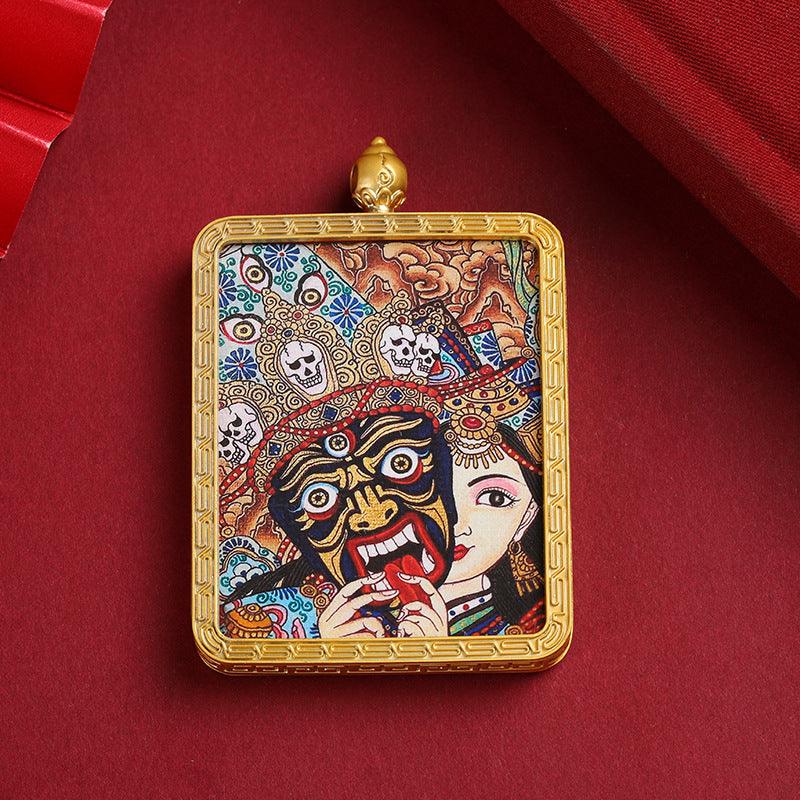 Pendant Zakiram Five Master Green Tara Tibetan Thangka——Patron saint of women's health - Oriental Culture Shop