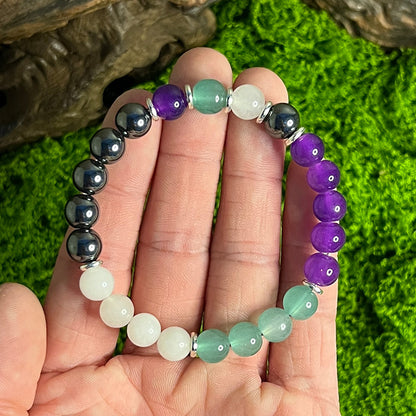 ‌ Memory enhancing bracelet, amethyst black gallstone white jade. -- With healing function. Oriental Culture Shop