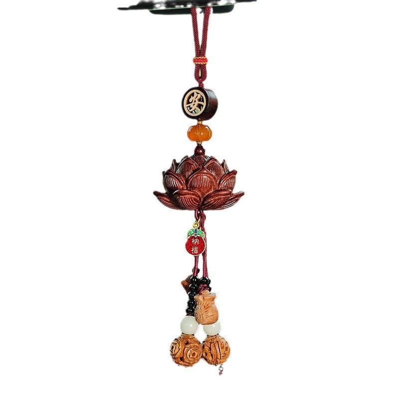 Protective talisman, amulet, churinga, periapt CarPray Peach-bodhi lotus shape car pendant, bless peace charm. - Oriental Culture Shop