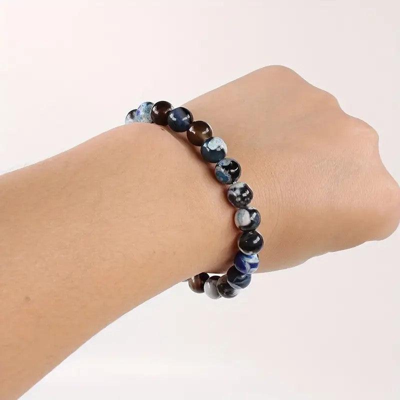 Handmade Bracelet Feng Shui Wealth Lucky Charm Spiritual Energy Crystal Protection Amulet Good Fortune Zodiac Bead , healing function! Feng Shui recommended.blue agate , suitable for earth and metal - Oriental Culture Shop
