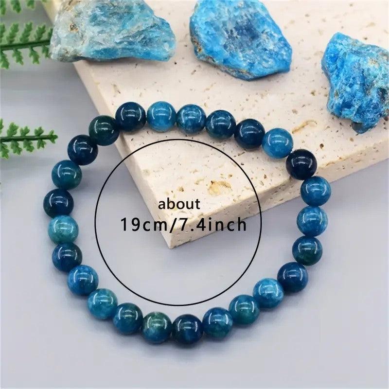 Handmade Bracelet Feng Shui Wealth Lucky Charm Spiritual Energy Crystal Protection Amulet Good Fortune Zodiac Bead , healing function! Feng Shui recommended. blue apatite ——Suitable for wooden life style and water life style wear - Oriental Culture Shop