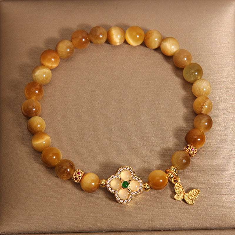 Four-Leaf Clover Tiger's Eye Bracelet | A Lucky Amulet for Feng Shui Balance