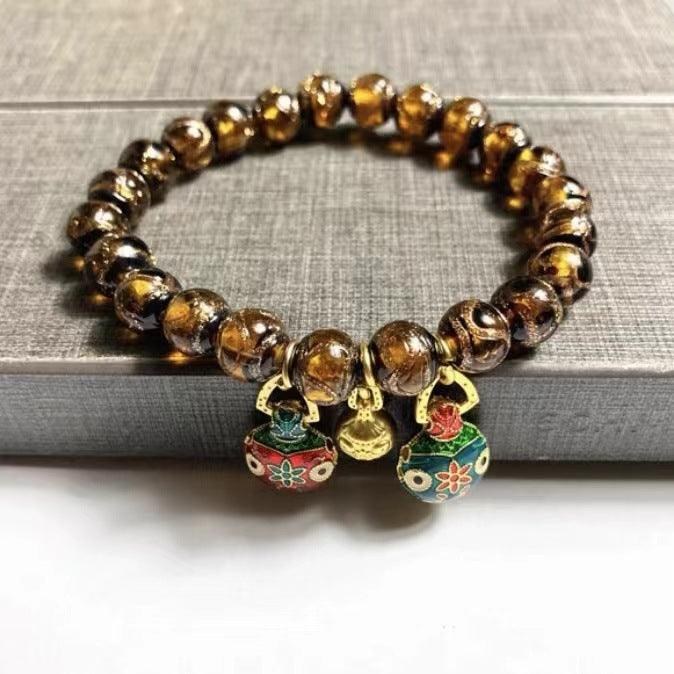 Ancient incense bracelet grey glass, enamel craft. - Feng Shui attracts wealth and guarantees safety. - Oriental Culture Shop