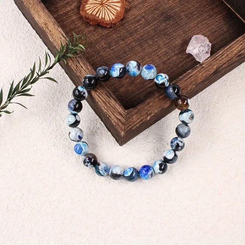 Handmade Bracelet Feng Shui Wealth Lucky Charm Spiritual Energy Crystal Protection Amulet Good Fortune Zodiac Bead , healing function! Feng Shui recommended.blue agate , suitable for earth and metal - Oriental Culture Shop