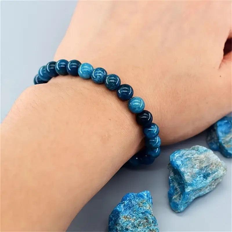 Handmade Bracelet Feng Shui Wealth Lucky Charm Spiritual Energy Crystal Protection Amulet Good Fortune Zodiac Bead , healing function! Feng Shui recommended. blue apatite ——Suitable for wooden life style and water life style wear - Oriental Culture Shop