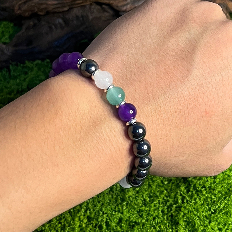 ‌ Memory enhancing bracelet, amethyst black gallstone white jade. -- With healing function. Oriental Culture Shop