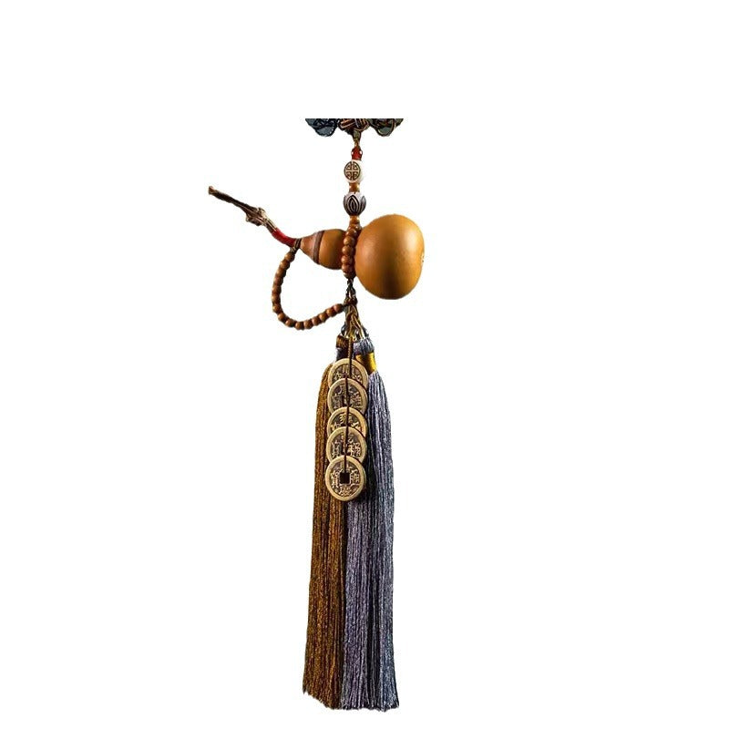 Natural Gourd with Five Emperors Coins Car Hanging Decoration for Rearview Mirror - Ensure Safe Journeys for All