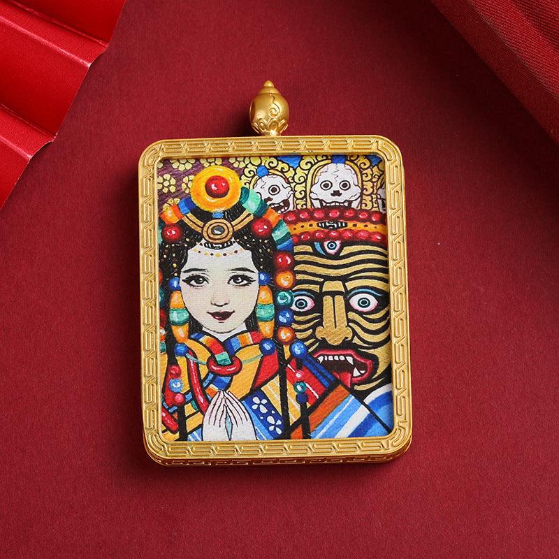 Pendant Zakiram Five Master Green Tara Tibetan Thangka——Patron saint of women's health - Oriental Culture Shop