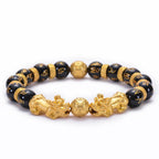 Gold Pixiu bracelet, natural black agate bracelet, six-character Buddha beads. Attract wealth and bless peace. - Oriental Culture Shop