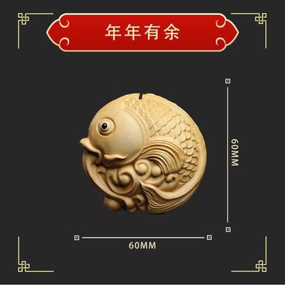 Boxwood carving——The Master gives energy to keep the treasure safe hanging ornaments Oriental Culture Shop