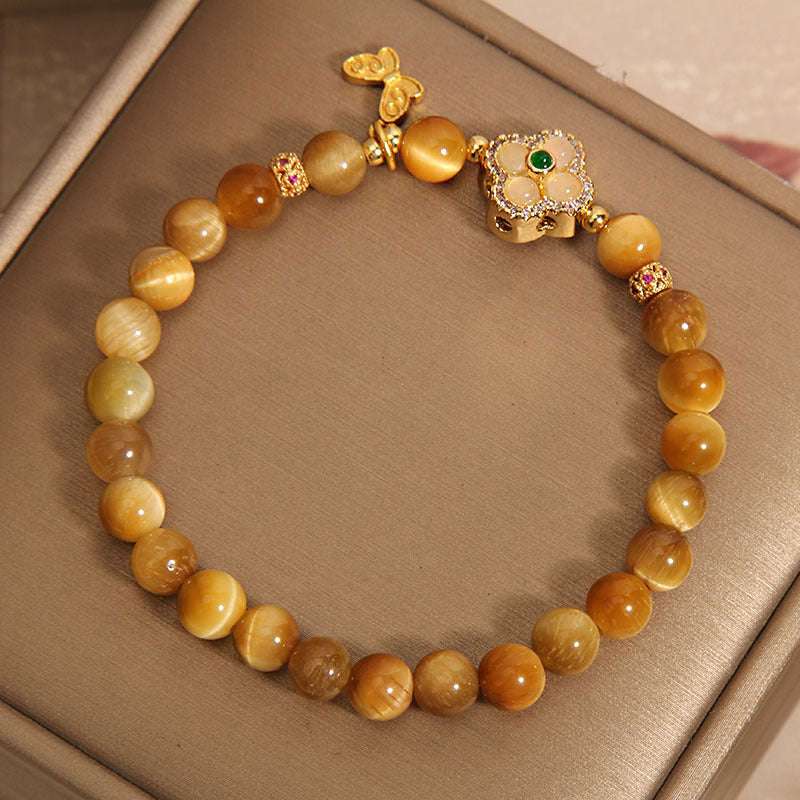 Four-Leaf Clover Tiger's Eye Bracelet | A Lucky Amulet for Feng Shui Balance