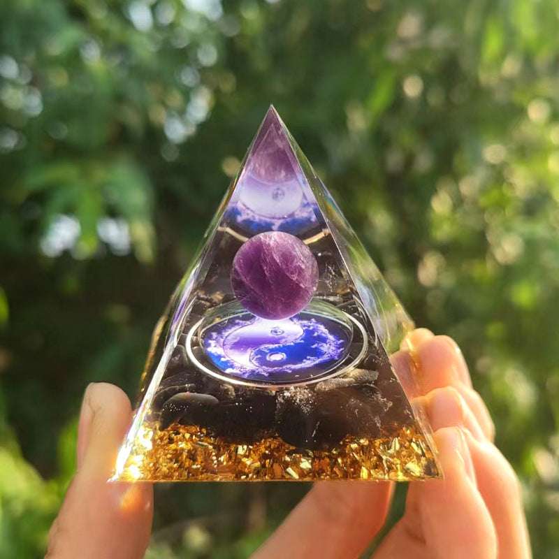 Feng Shui Resin Crystal Ball Gravel Pyramid Lucky Money Tree Desktop Decor for Home - Oriental Culture Shop