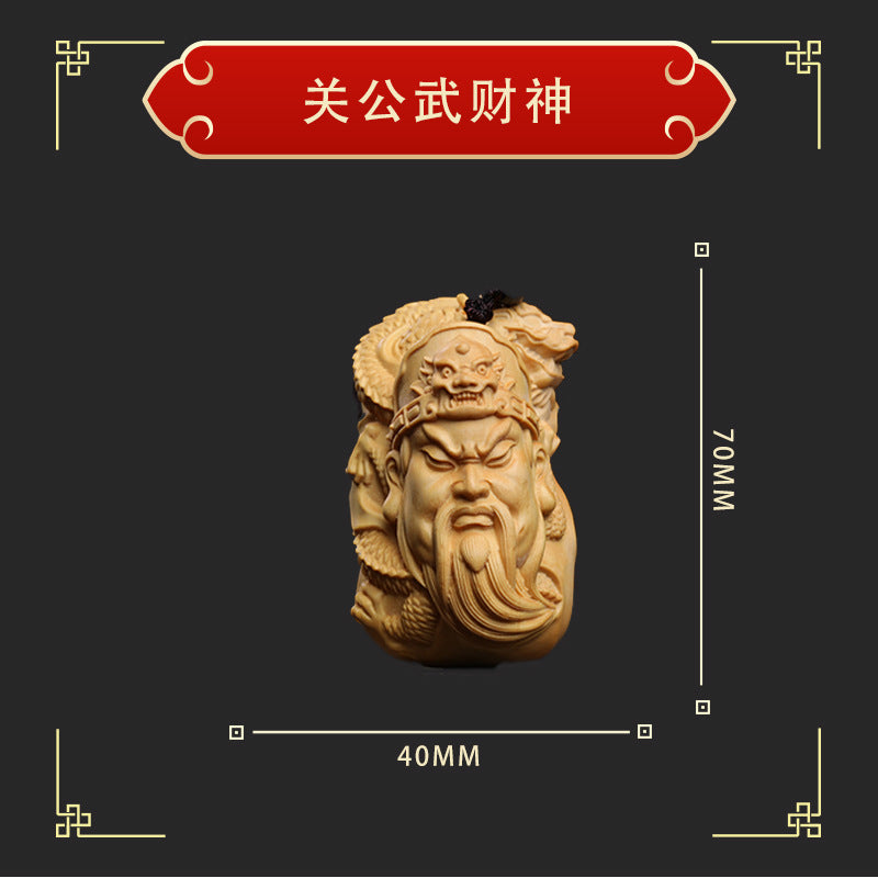 Boxwood carving——The Master gives energy to keep the treasure safe hanging ornaments Oriental Culture Shop