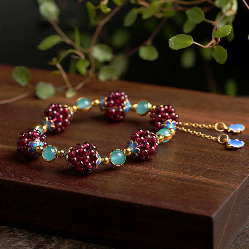 Red Pomegranate - themed Amazonite Bracelet | A Feng Shui - inspired Lucky Amulet with Stunning Beauty!