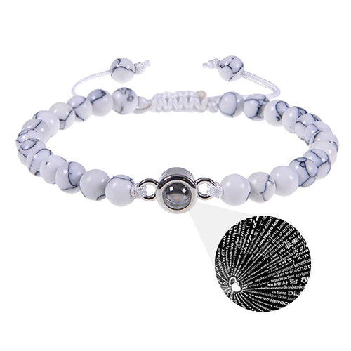 100 languages Projection bracelet I Love You Frosted stone white Turquoise couple bracelet I Love You bracelet - Oriental Culture Shop