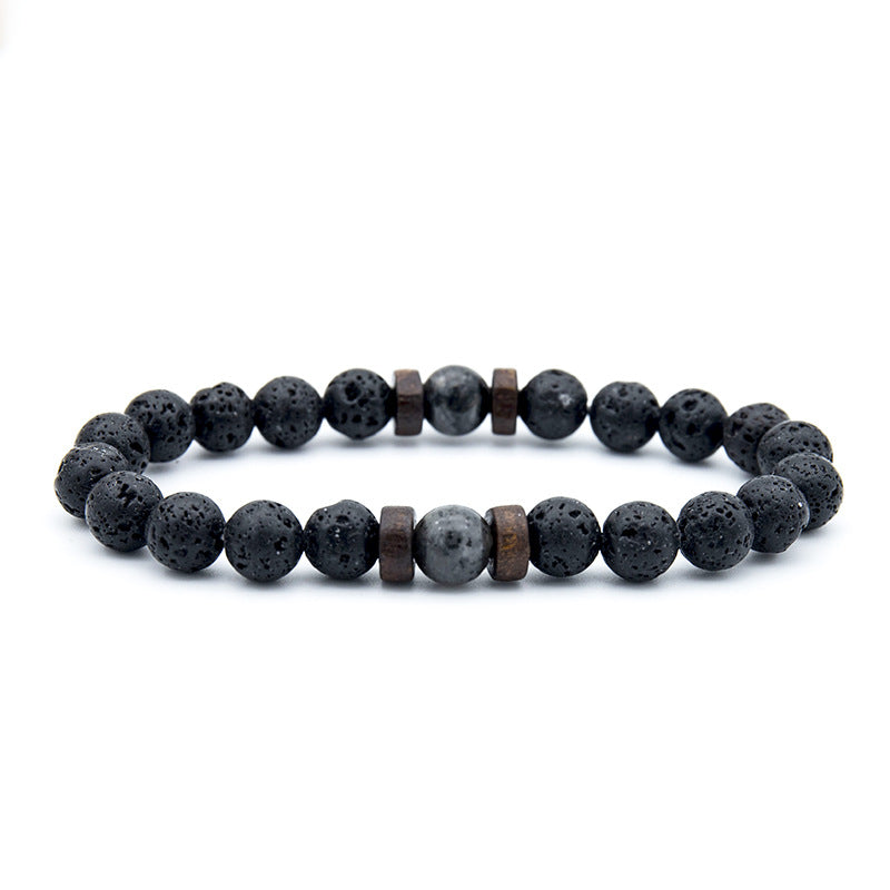 Fashion volcanic stone wood beads men's handmade bracelet, fire and earth elements Oriental Culture Shop