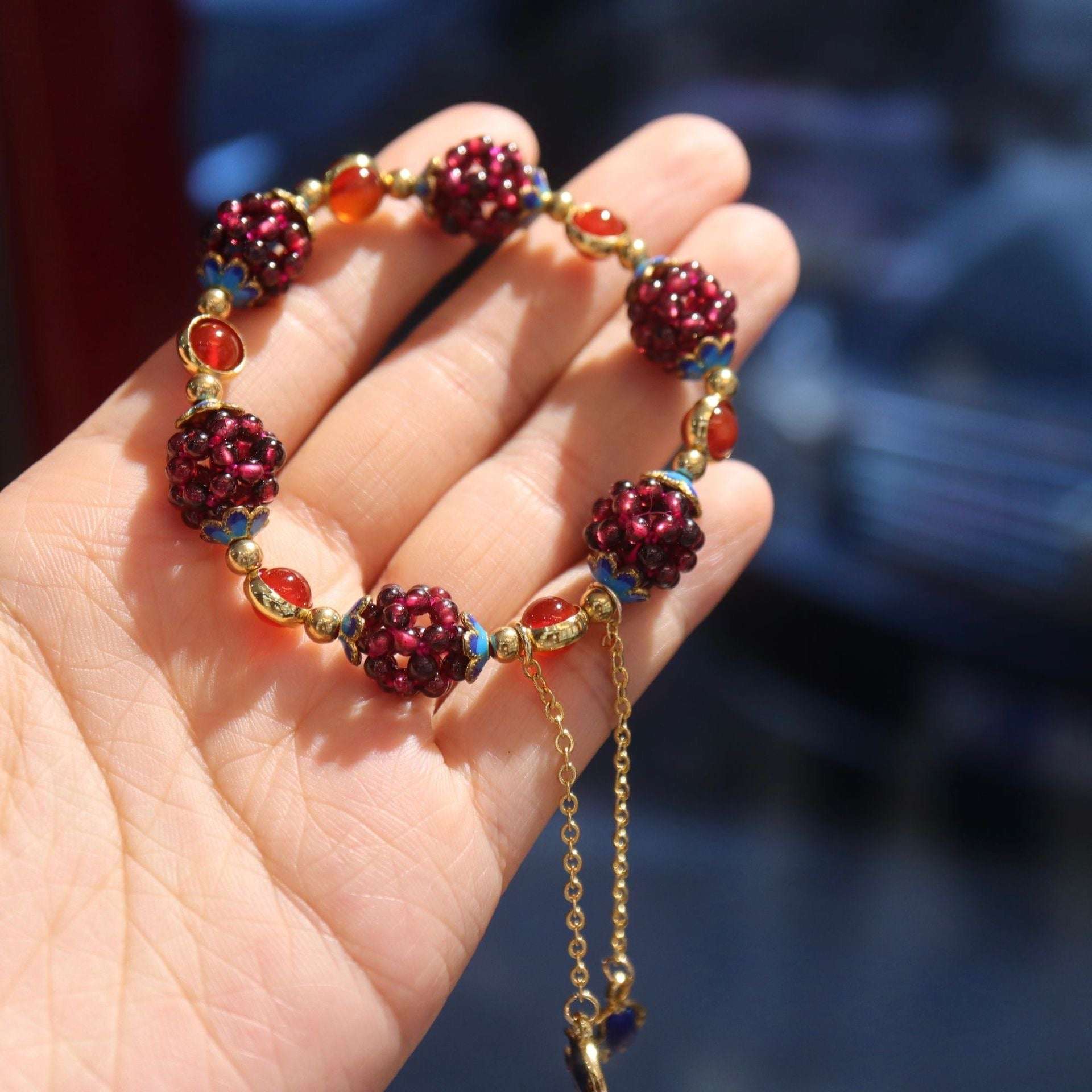 Red Pomegranate - themed Amazonite Bracelet | A Feng Shui - inspired Lucky Amulet with Stunning Beauty!