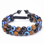 Evil Eye Tiger's Eye and Hematite Double-Layer Braided Bracelet with Natural Stones - Oriental Culture Shop