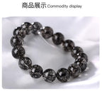 Brazilian Natural Titanium & Black hair Tourmaline Crystal Beaded Bracelet for Men and Women - Single Strand Black Crystal Jewelry - Oriental Culture Shop