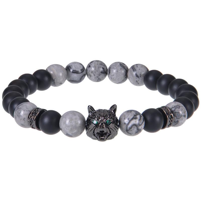 8mm Blue Tiger Eye Bracelet Men's Wolf Head bracelet micro-inset zircon——Bring wealth and vitality - Oriental Culture Shop