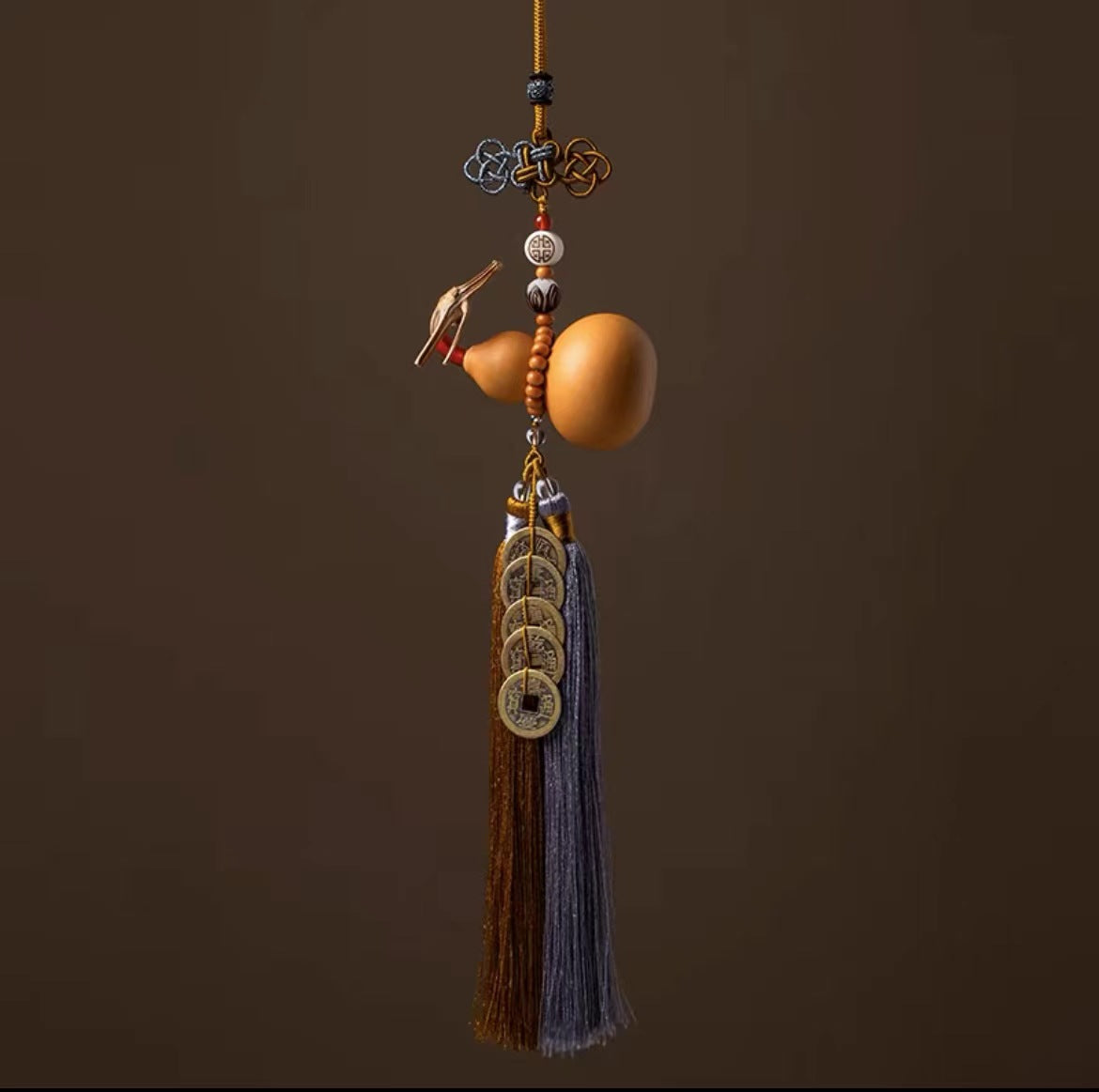 Natural Gourd with Five Emperors Coins Car Hanging Decoration for Rearview Mirror - Ensure Safe Journeys for All - Oriental Culture Shop