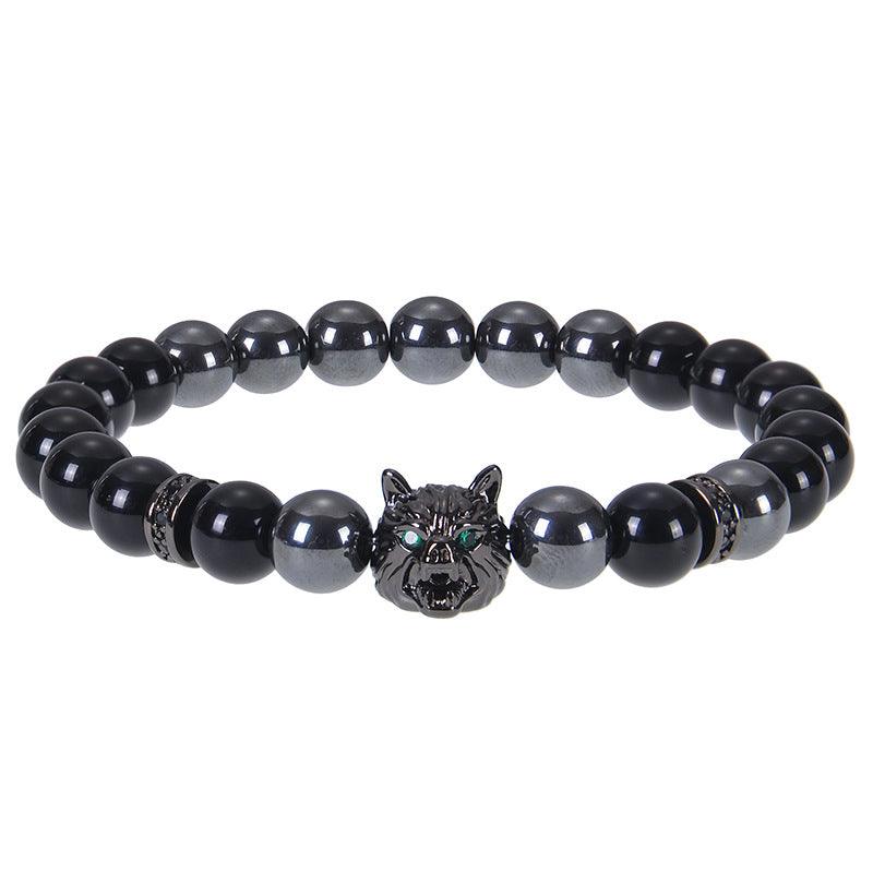 8mm Blue Tiger Eye Bracelet Men's Wolf Head bracelet micro-inset zircon——Bring wealth and vitality - Oriental Culture Shop