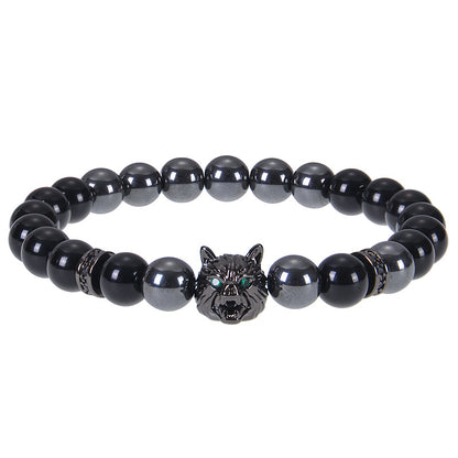 8mm Blue Tiger Eye Bracelet Men's Wolf Head bracelet micro-inset zircon——Bring wealth and vitality Oriental Culture Shop