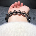 Brazilian Natural Titanium & Black hair Tourmaline Crystal Beaded Bracelet for Men and Women - Single Strand Black Crystal Jewelry - Oriental Culture Shop