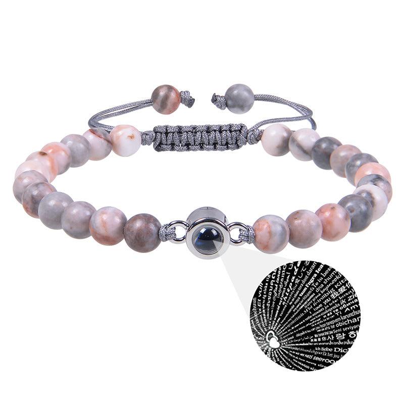 100 languages Projection bracelet I Love You Frosted stone white Turquoise couple bracelet I Love You bracelet - Oriental Culture Shop
