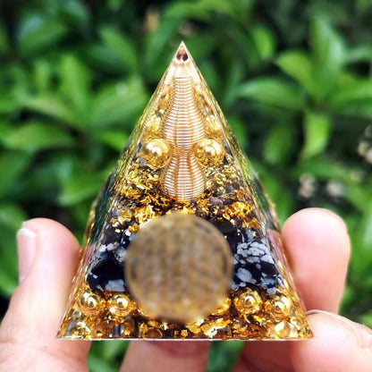 Feng Shui Resin Crystal Ball Gravel Pyramid Lucky Money Tree Desktop Decor for Home