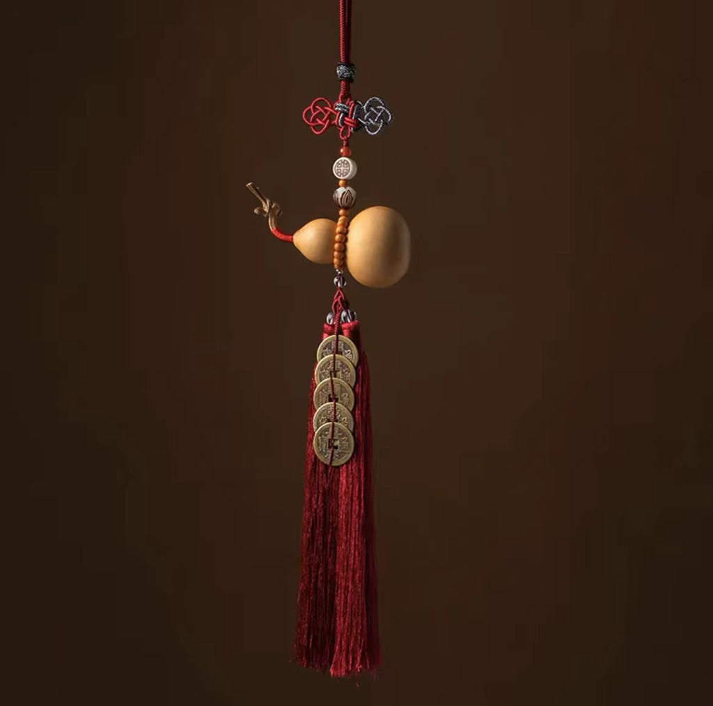 Natural Gourd with Five Emperors Coins Car Hanging Decoration for Rearview Mirror - Ensure Safe Journeys for All - Oriental Culture Shop