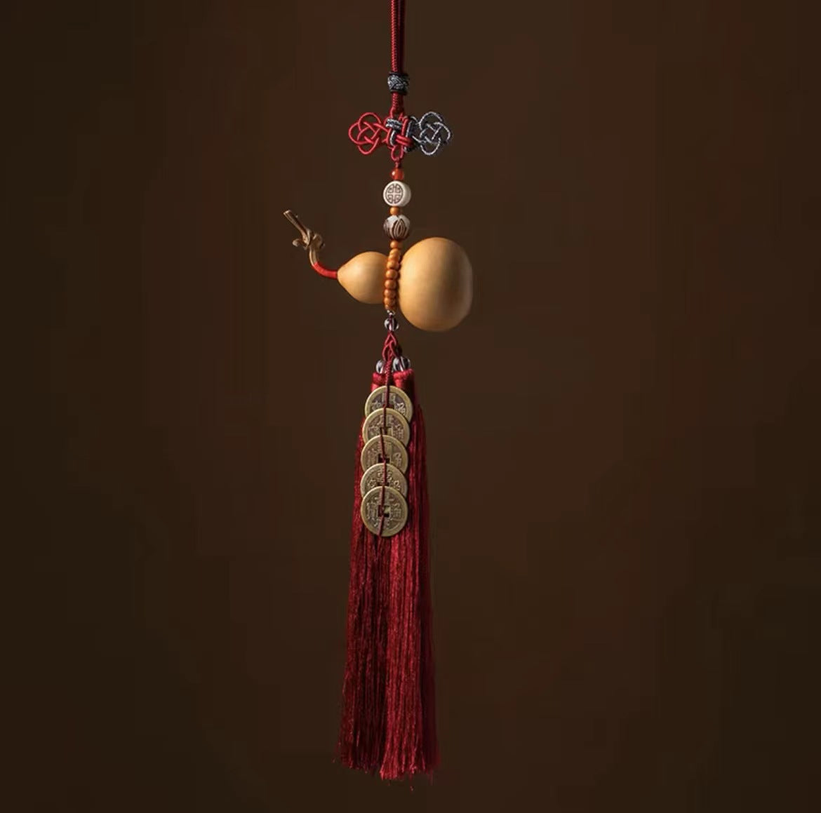 Natural Gourd with Five Emperors Coins Car Hanging Decoration for Rearview Mirror - Ensure Safe Journeys for All - Oriental Culture Shop