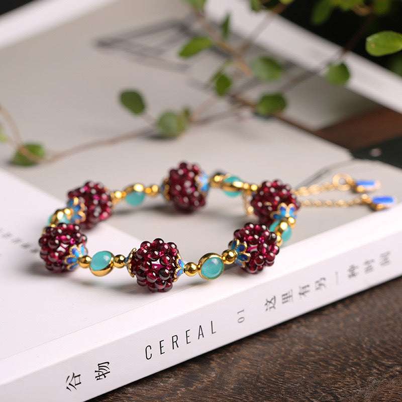 Red Pomegranate - themed Amazonite Bracelet | A Feng Shui - inspired Lucky Amulet with Stunning Beauty!