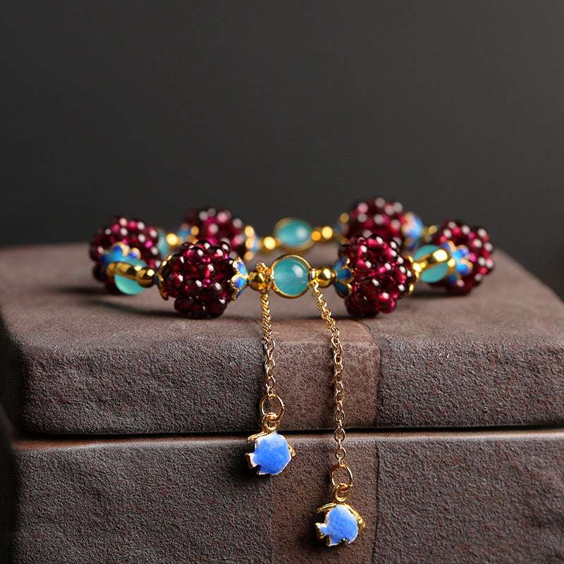 Red Pomegranate - themed Amazonite Bracelet | A Feng Shui - inspired Lucky Amulet with Stunning Beauty!