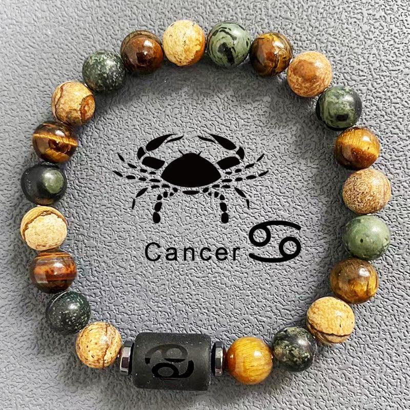 Natural obsidian, fire element, earth element in FengShui, twelve Constellations theme bracelet, Tiger Eye stone, beaded bracelet - Oriental Culture Shop