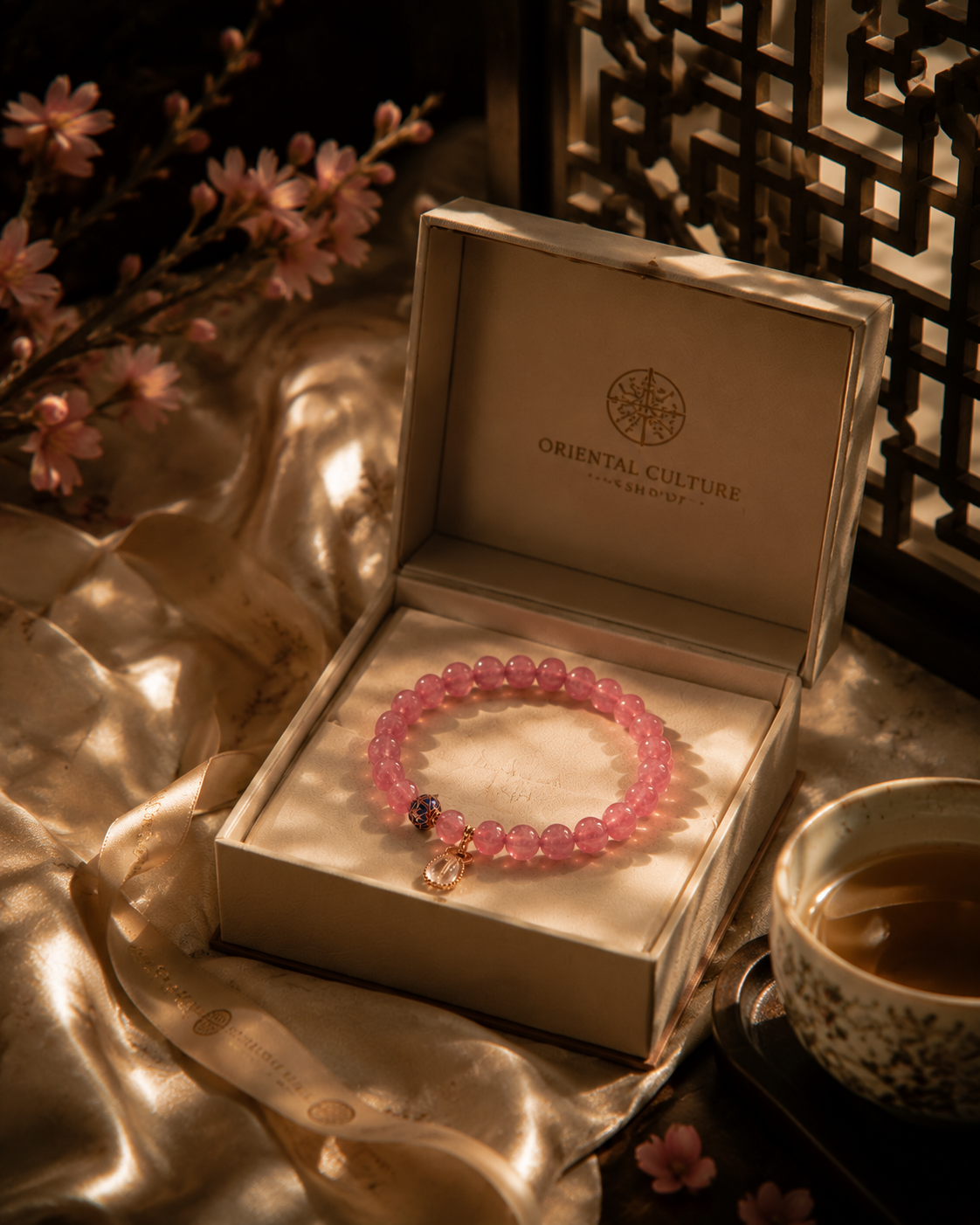 Natural Pink Tourmaline & Clear Quartz Bracelet | Fire Element Inspired Oriental Gemstone Jewelry