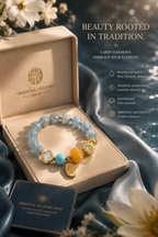 Natural Aquamarine & Four Leaf Clover Bracelet | Water Element Inspired Oriental Gemstone Jewelry